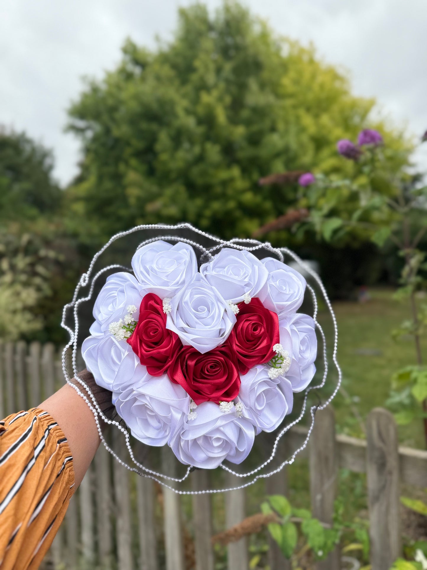 Eternal black Love shape Red & White Satin Rose Bouquet 🌹🖤💫